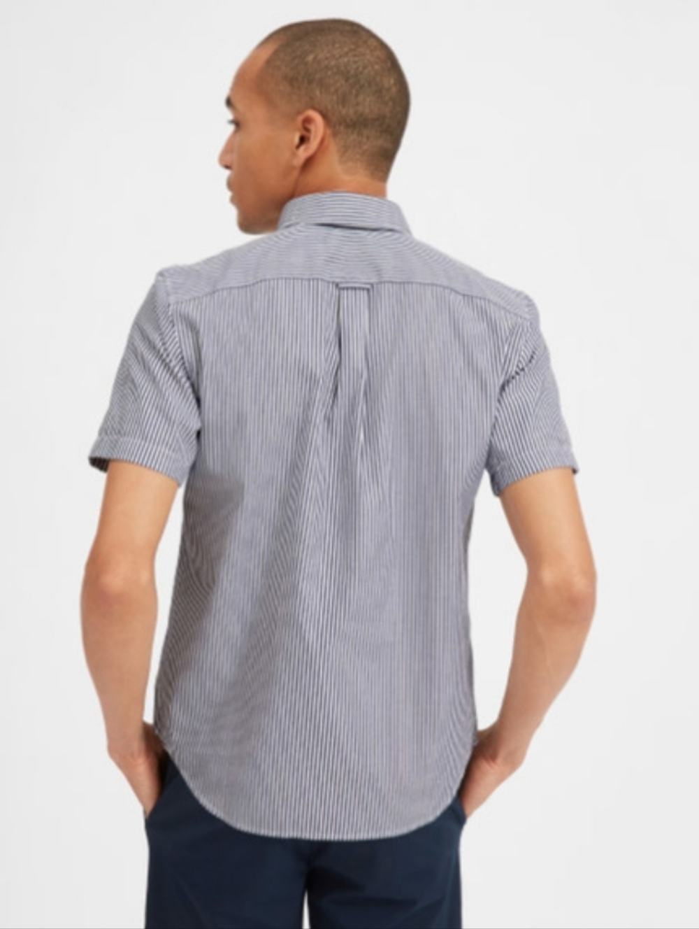 EVERLANE Air Oxford Short Sleeve Striped Button Down Shirt Navy Blue White M - Picture 8 of 9